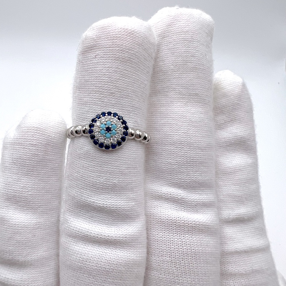 .925 Sterling Silver Evil Eye Cz Ring - Picture 14 of 17